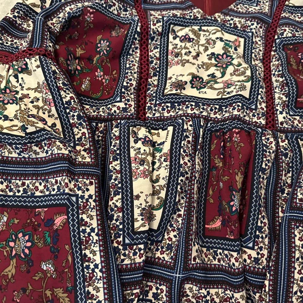 Altar’d State Fit and Flare Long sleeve Mesh Multi Print Dress